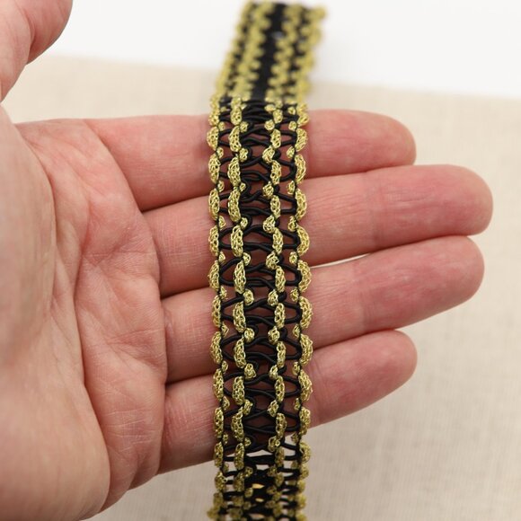 Fancy Gold Tone Choker Adjustable Length Black & Gold Trim chokers (#86) - Picture 5 of 8